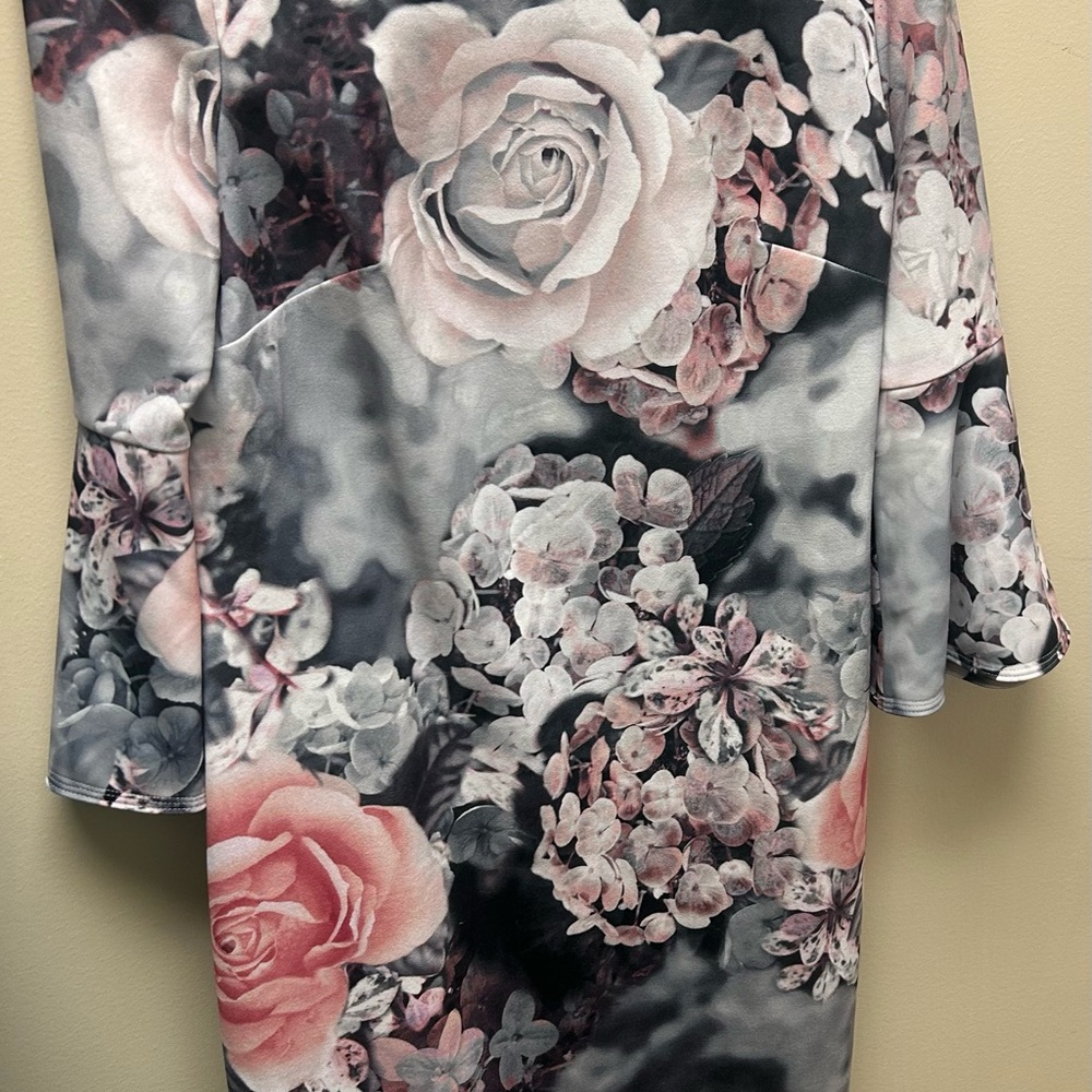 Calvin Klein Pink and Gray Floral Long Sleeve Dress